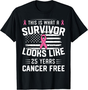 Breast Cancer 25 Years Survivor Of Being Breast Cancer Free T-Shirt - T-Shirt | Black