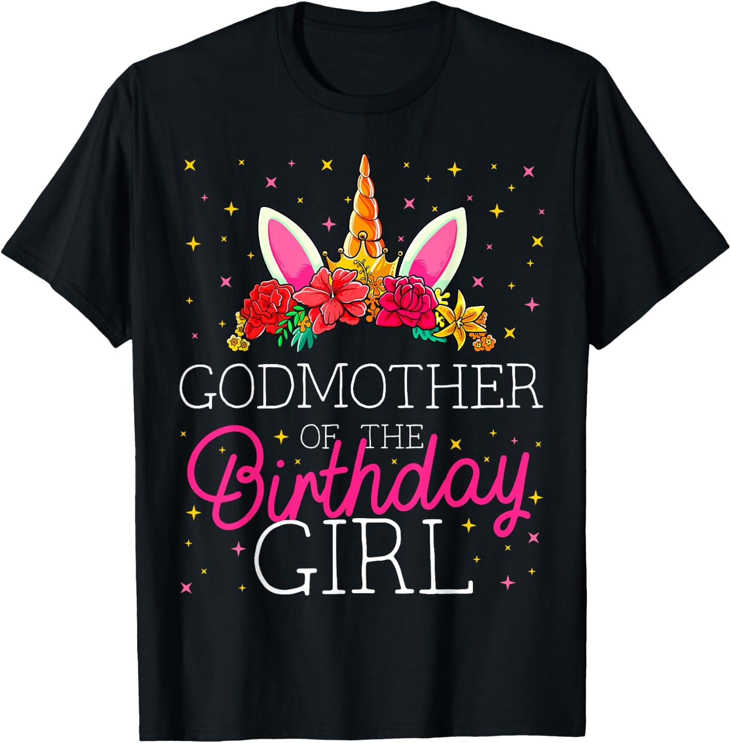 Godmother of the Birthday Girl Unicorn Godparents Matching T-Shirt - T-Shirt | Black