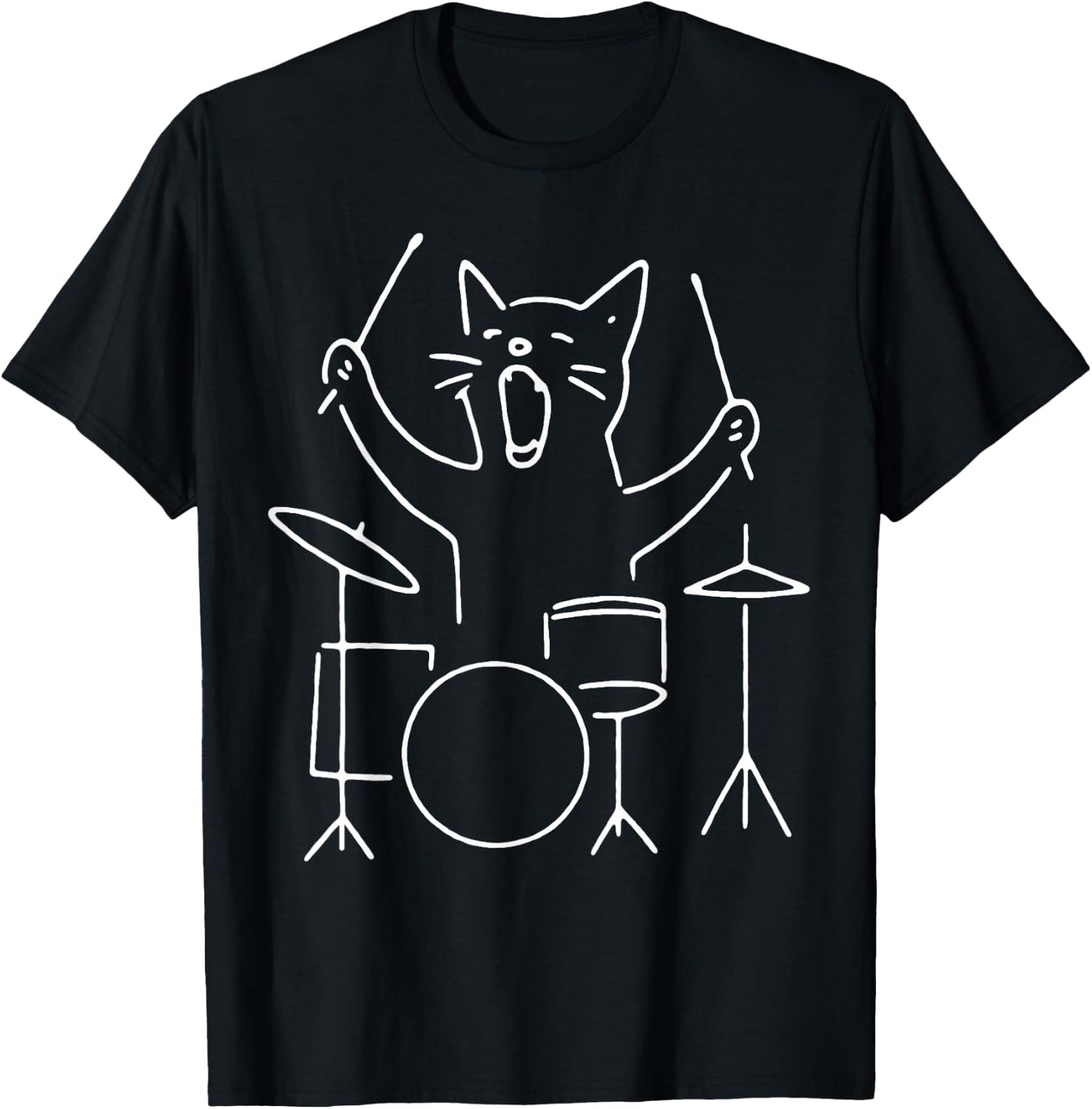 Cat Playing Drums Drumming Drummer Screaming Music Lover T-Shirt - T-Shirt | Black