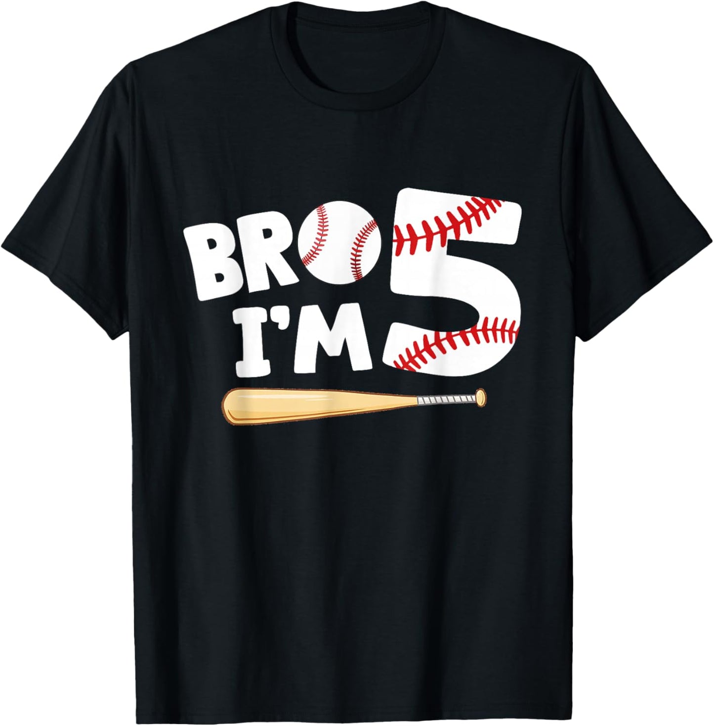 5th Birthday Shirt Boy Bro I'm 5 Year Old Baseball Theme T-Shirt - T-Shirt | Black