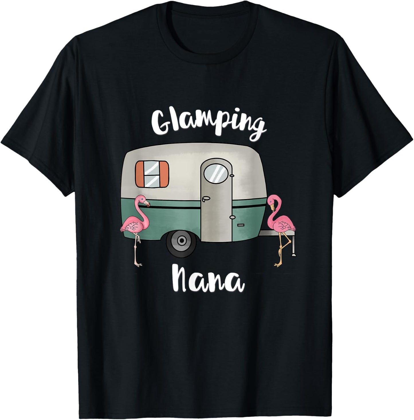 Glamping Nana Camping RV Vintage Flamingos T-Shirt - T-Shirt | Black
