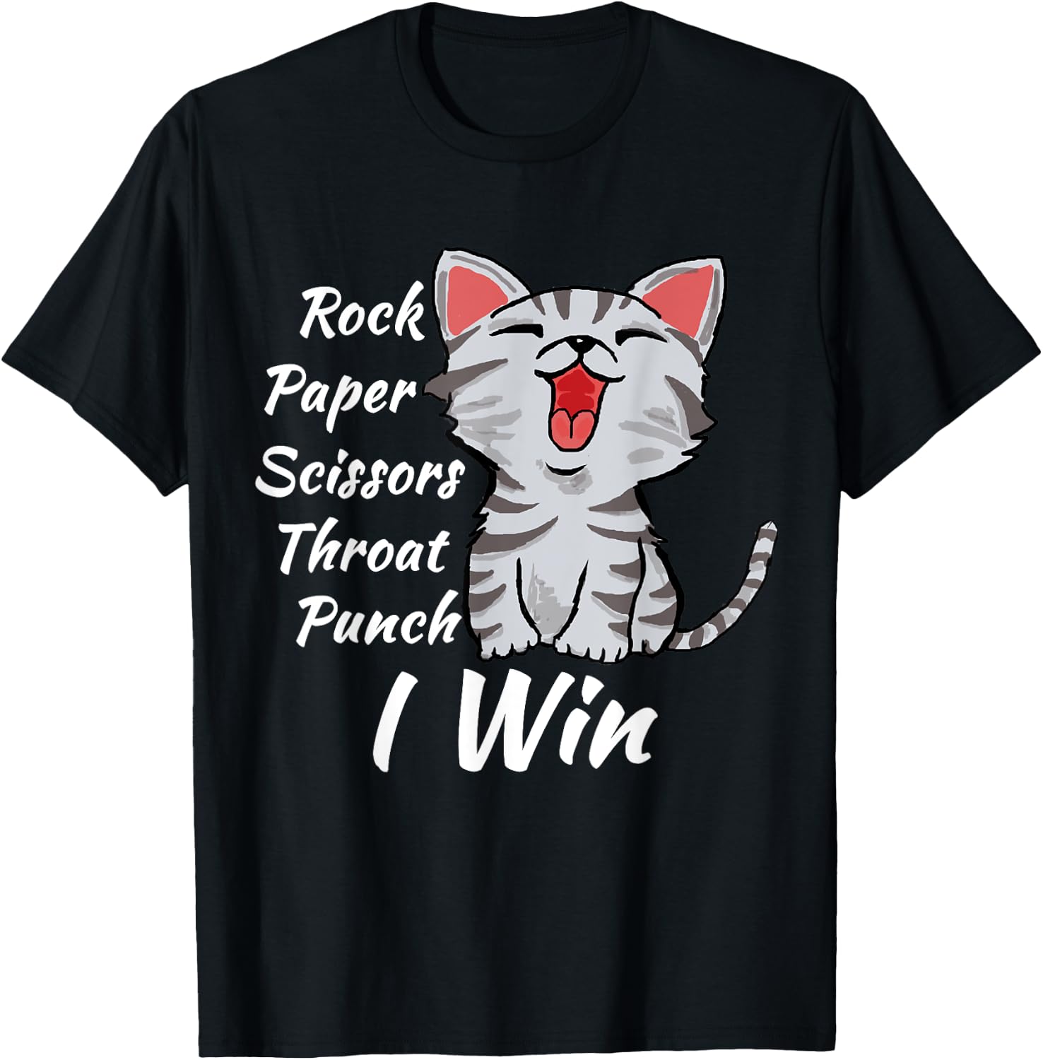 Rock Paper Scissors Throat Punch I Win Cat Funny Men Women T-Shirt - T-Shirt | Black