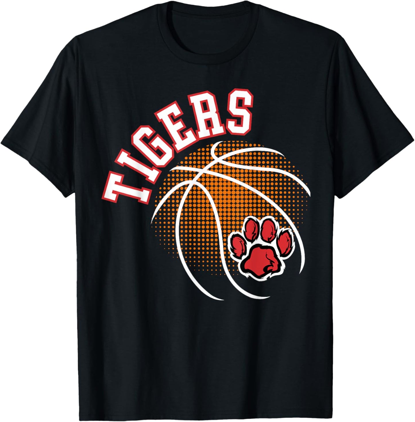 Tigers Basketball Red Tiger Pride Paw Print School Spirit T-Shirt - T-Shirt | Black