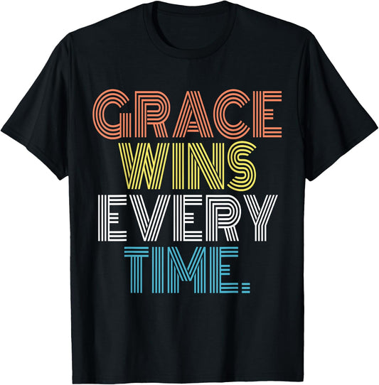 Grace Wins Every Time Retro Vintage T-Shirt - T-Shirt | Black