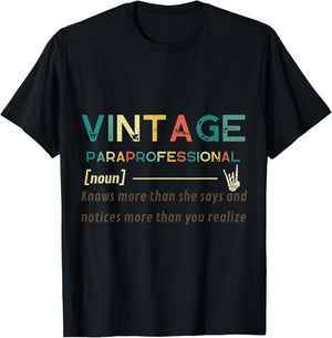 Vintage Paraprofessional (noun) Funny quote design T-Shirt - T-Shirt | Black