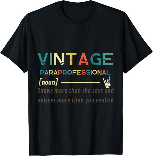 Vintage Paraprofessional (noun) Funny quote design T-Shirt - T-Shirt | Black