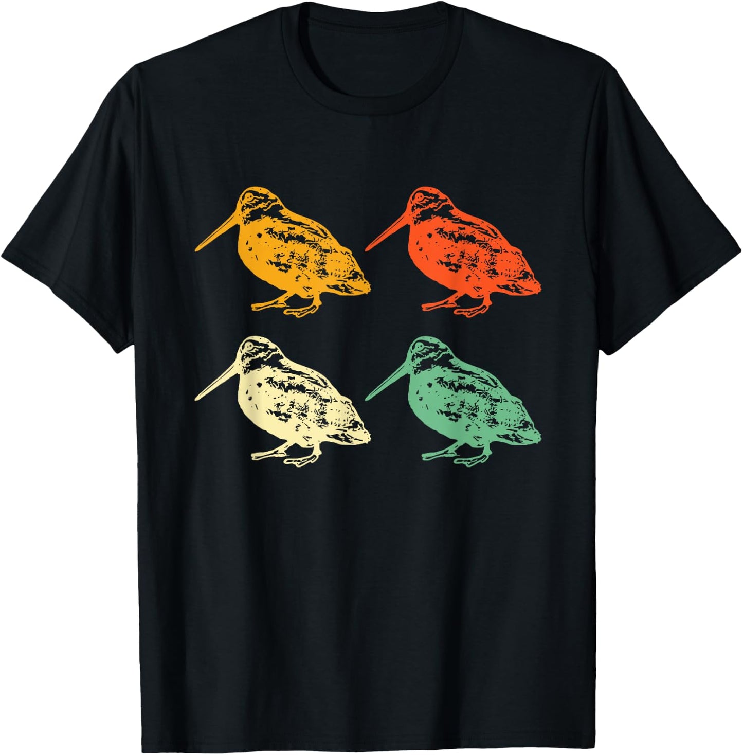American Woodcock Bird Hunting Hunt Season Gift Retro-Modern -Adults, Kids Classic Fit Collarless Short Sleeve Black T-Shirt - T-Shirt | Black