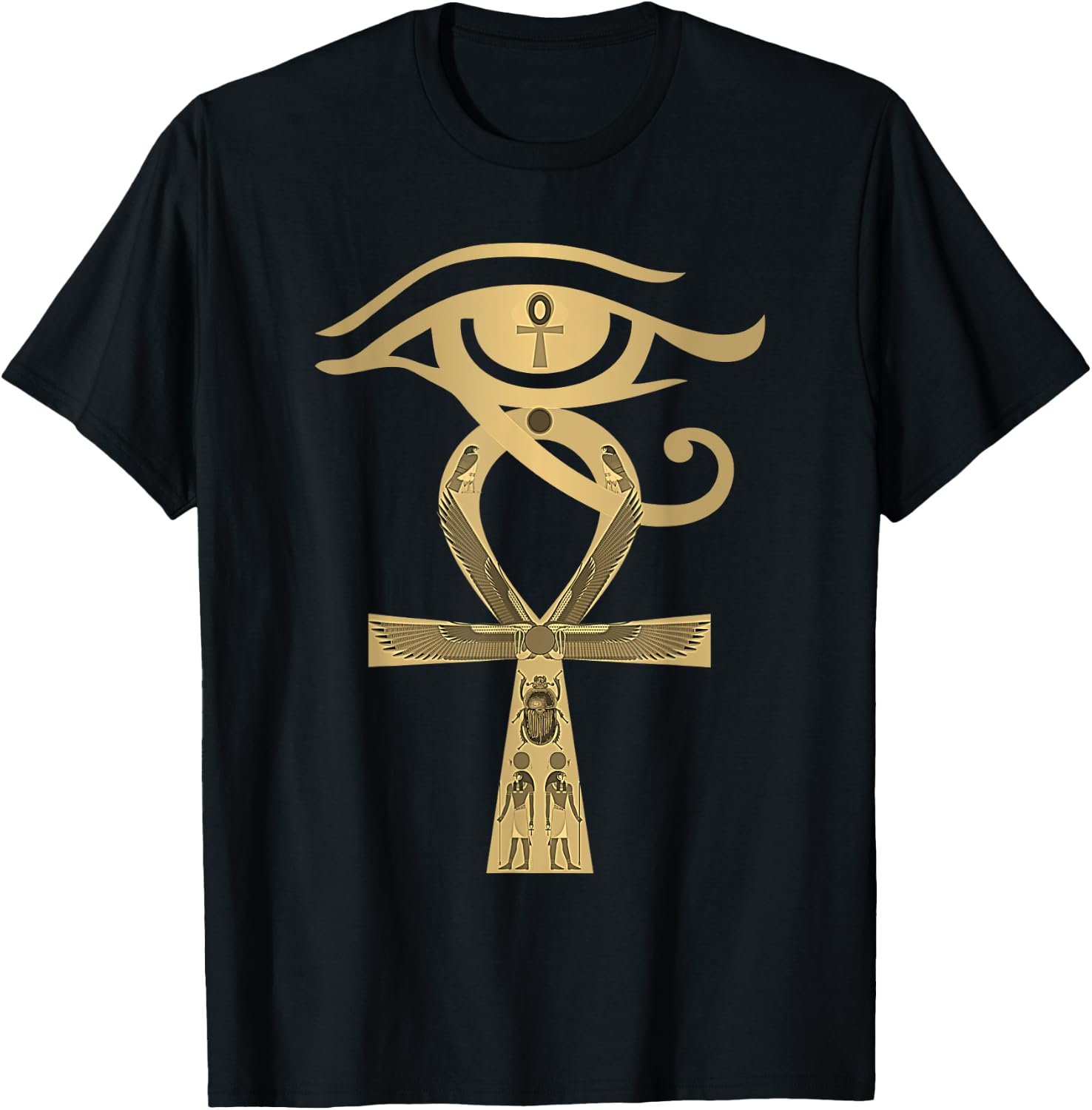 Ancient Egypt Egyptian God Horus Kemetic Heru ANKH T-Shirt - T-Shirt | Black