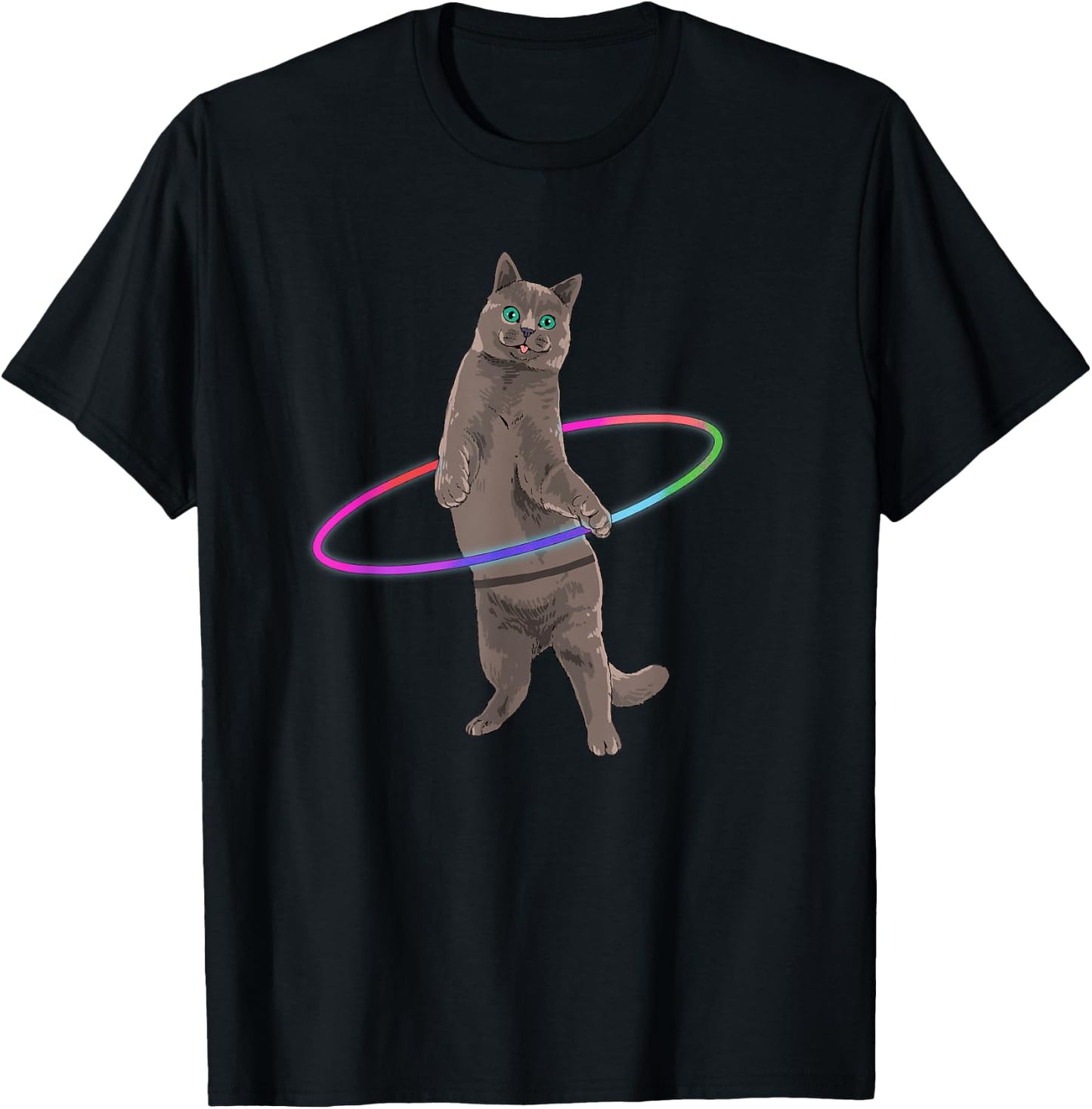 Weird Cat Shirt Kitten Dancing Hula Hoop Dance Cat Lover T-Shirt - T-Shirt | Black