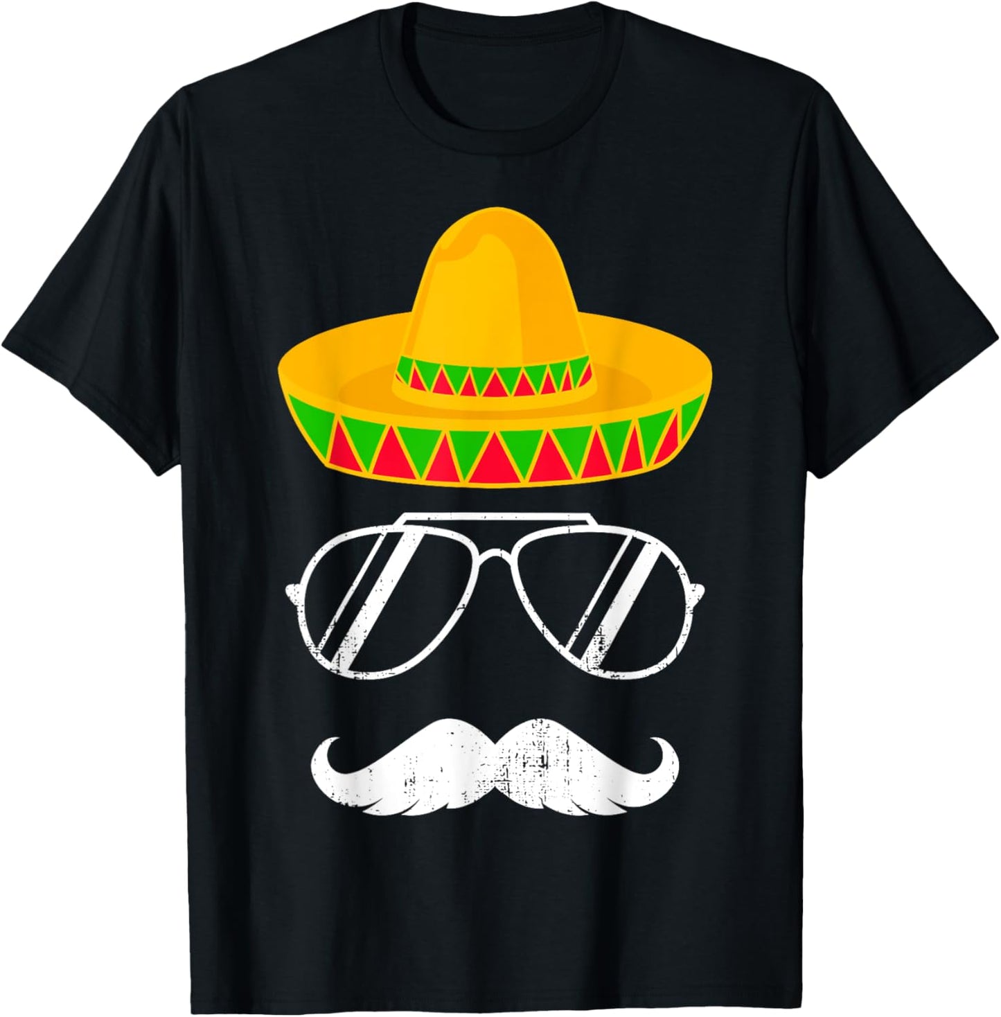 Funny mexican sombrero mustache face for Cinco de Mayo T-Shirt - T-Shirt | Black