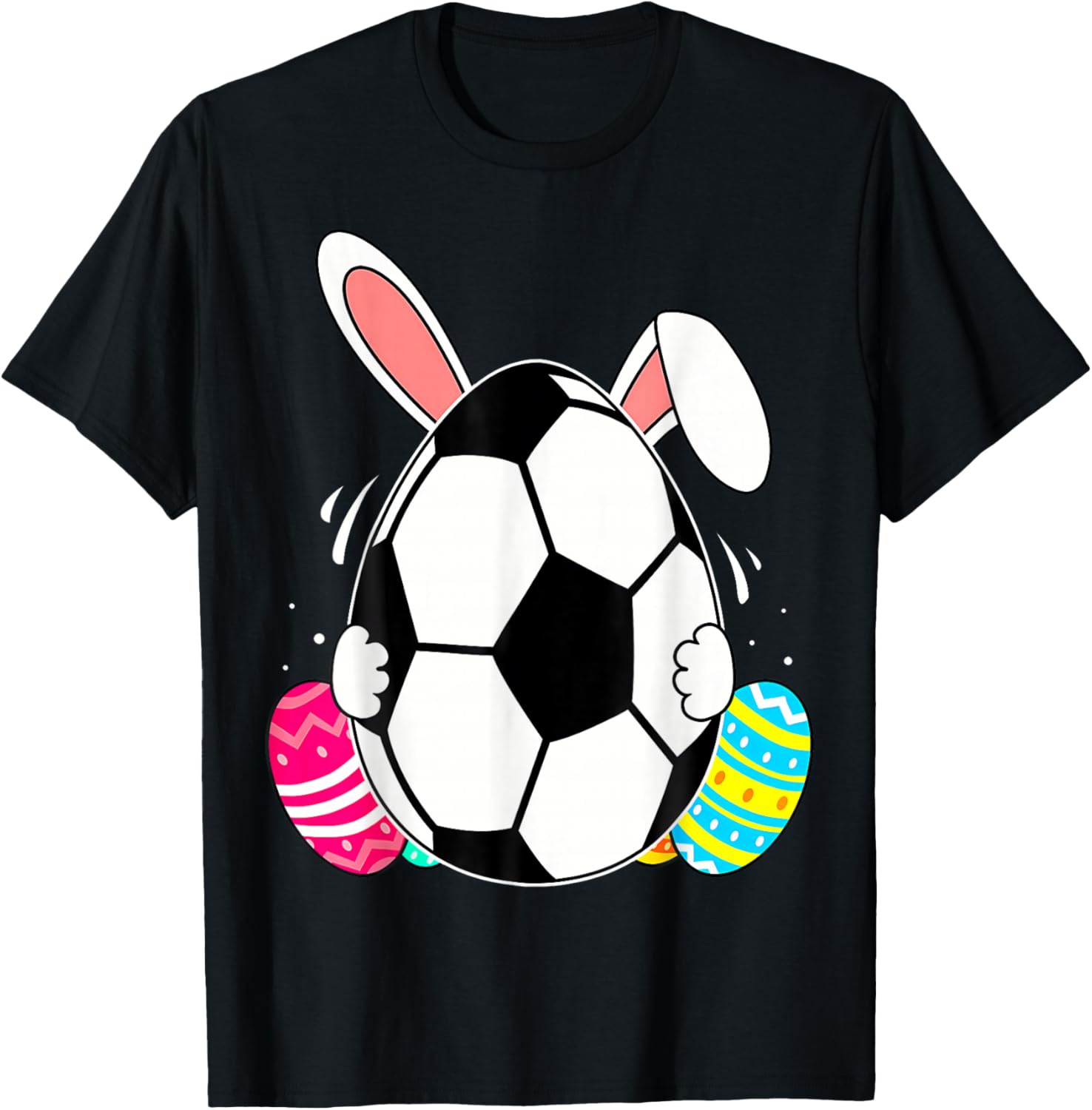 Funny Soccer Ball With Bunny Ears Easter Day Men Boys Kids T-Shirt - T-Shirt | Black