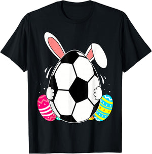 Funny Soccer Ball With Bunny Ears Easter Day Men Boys Kids T-Shirt - T-Shirt | Black