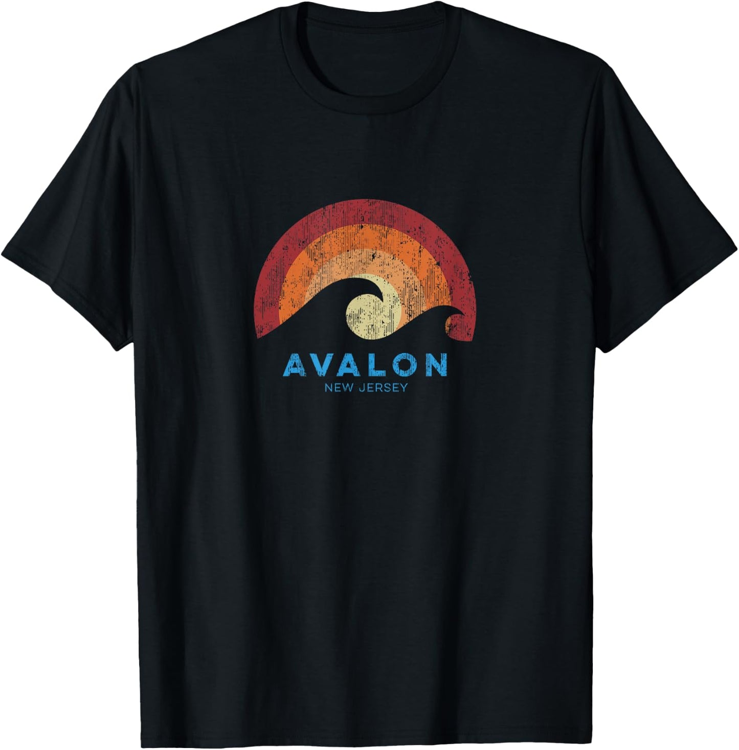 Avalon New Jersey NJ Retro Surf Beach Vibe T-Shirt - T-Shirt | Black