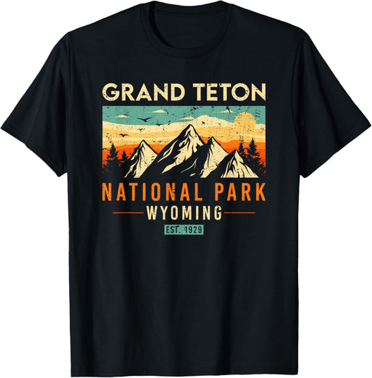 Grand Teton Est 1929 Wyoming Vintage Retro National Park T-Shirt - T-Shirt | Black