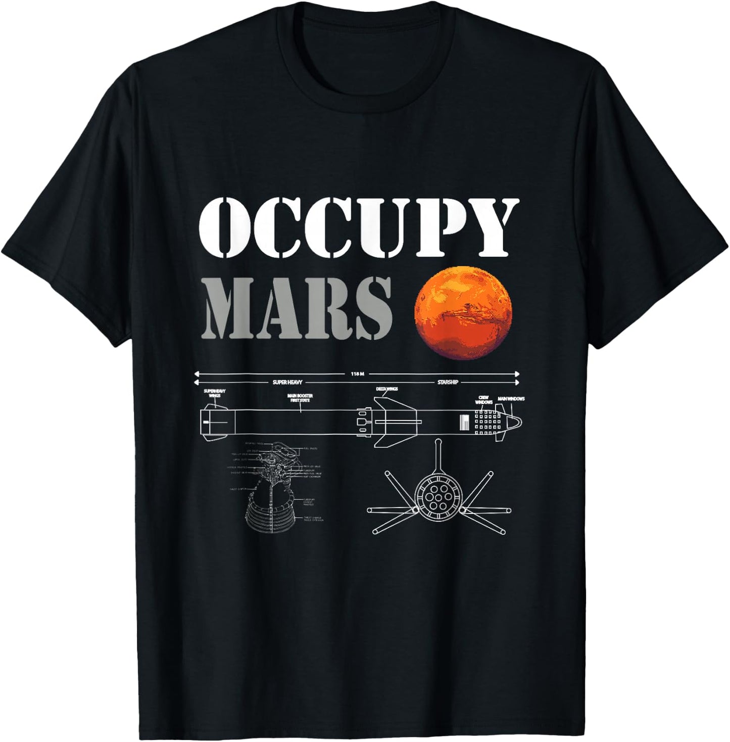 Occupy Mars Starship Rocket T-Shirt - T-Shirt | Black