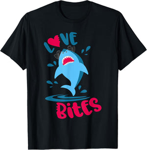 Kids Funny Shark Love Bites Valentines Day Family Matching T-Shirt - T-Shirt | Black