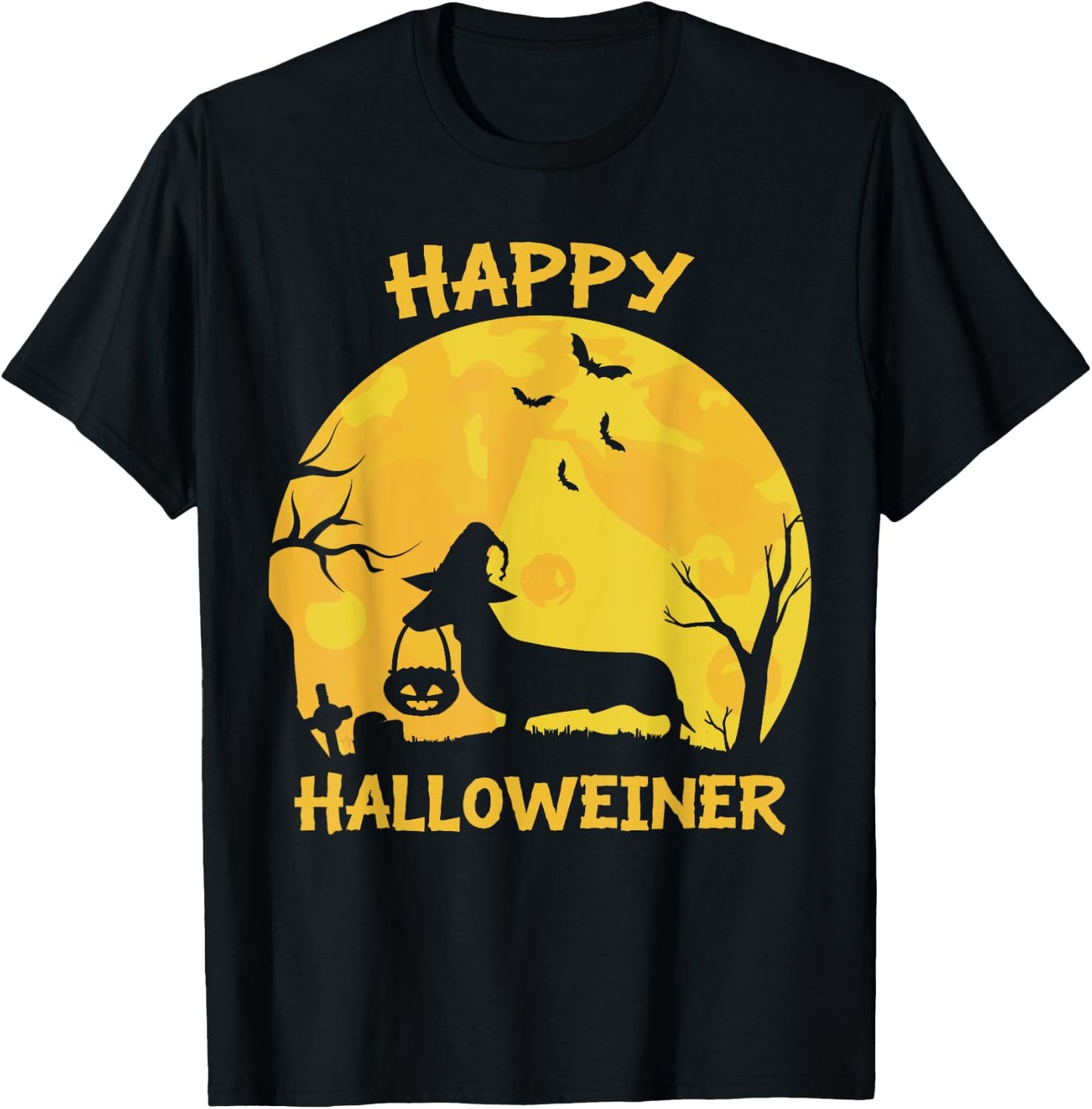 Happy Halloweiner Dachshund Wiener Funny Dog Lover Halloween Women Girls Kids T-Shirt - T-Shirt | Black