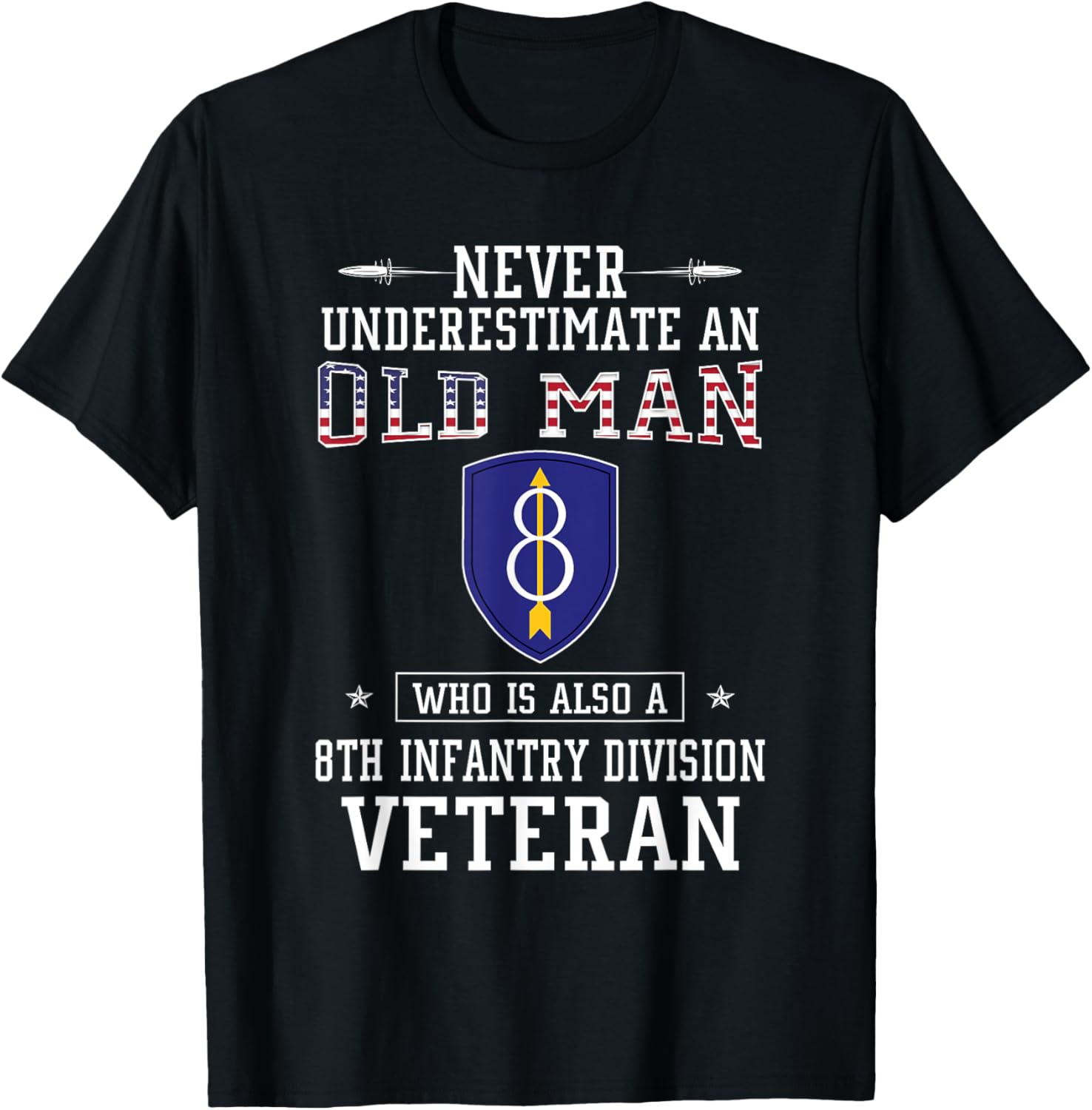 Never Underestimate 8th Infantry Division Veteran Military T-Shirt - T-Shirt | Black