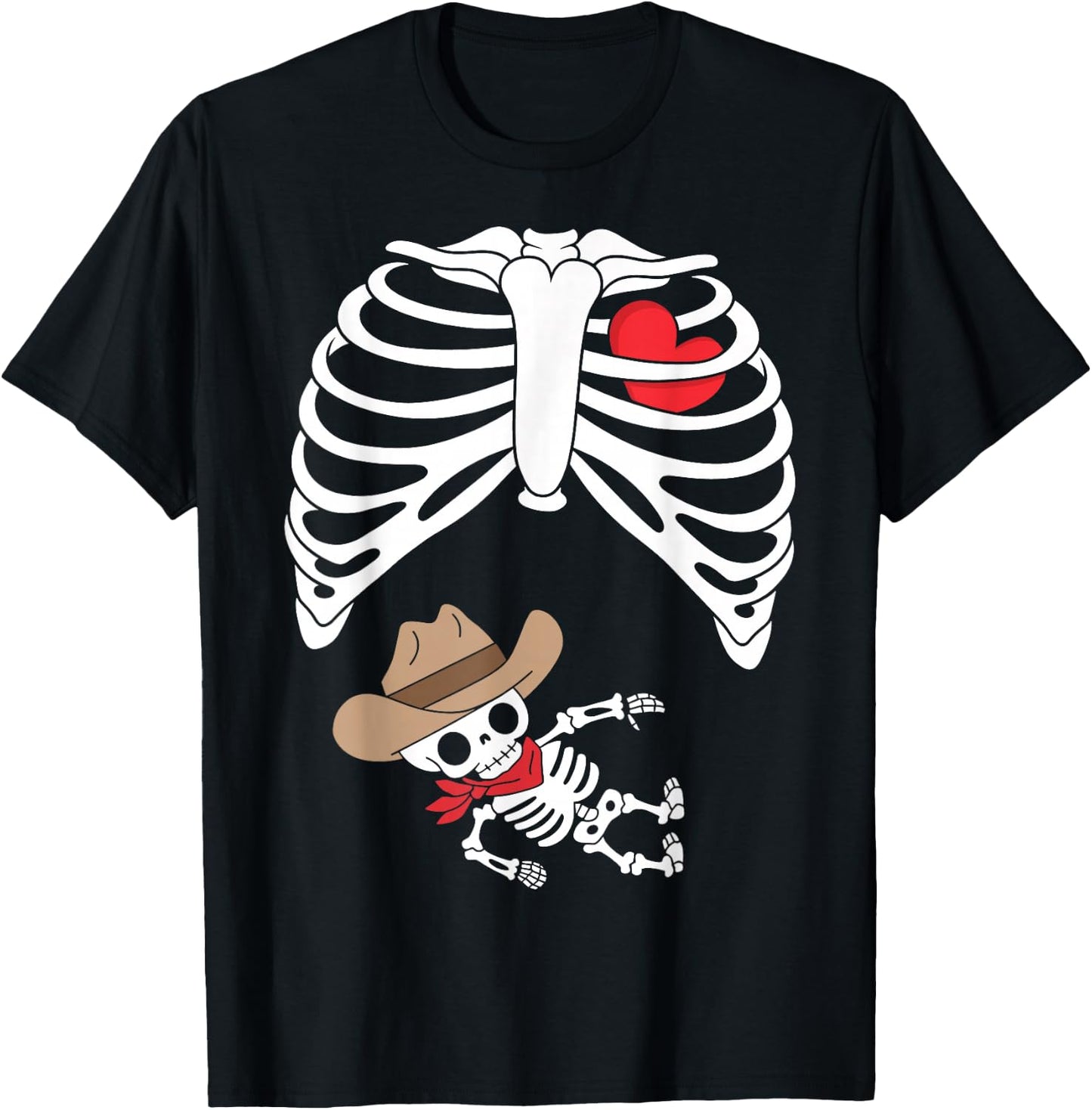 Baby Pregnancy Halloween Skeleton Xray Cowboy Boy Pregnant T-Shirt - T-Shirt | Black