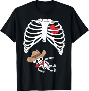 Baby Pregnancy Halloween Skeleton Xray Cowboy Boy Pregnant T-Shirt - T-Shirt | Black
