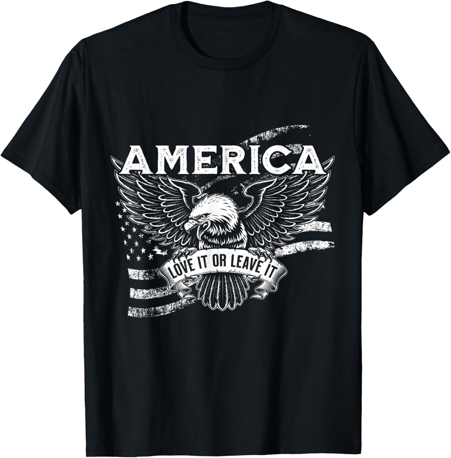 America Love It Or Leave It Patriotic Eagle and Flag Men T-Shirt - T-Shirt | Black