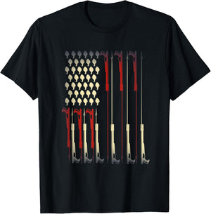 Patriotic Fishermen Gift USA Flag Water Diving Spearfishing T-Shirt - T-Shirt | Black