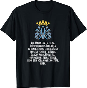 Ave Maria Prayer Latin Mass Hail Mary Full Of Grace T-Shirt - T-Shirt | Black
