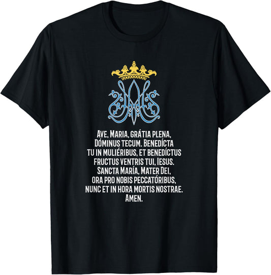 Ave Maria Prayer Latin Mass Hail Mary Full Of Grace T-Shirt - T-Shirt | Black