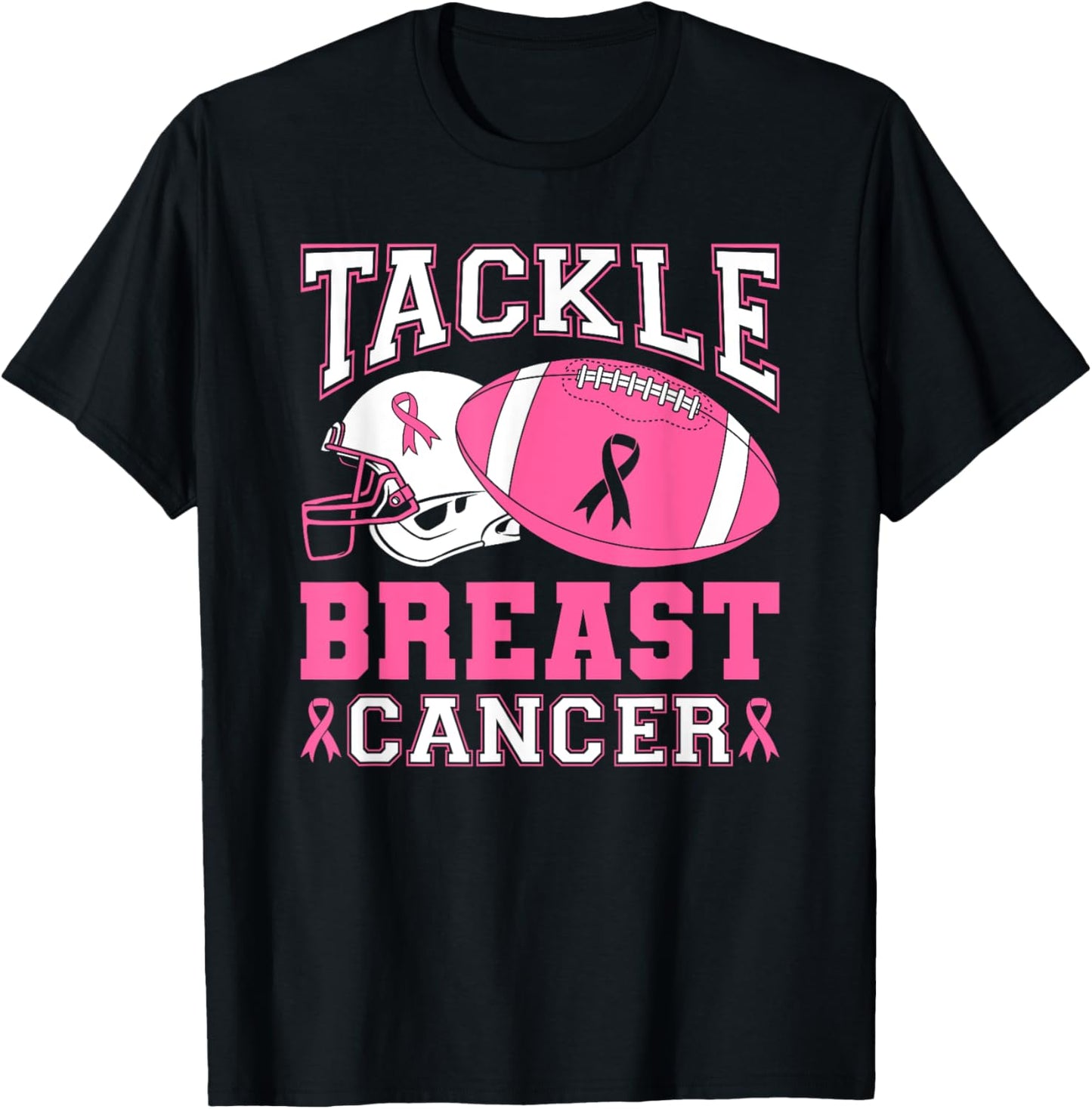 Tackle Breast Cancer Pink Ribbon Football T-Shirt - T-Shirt | Black