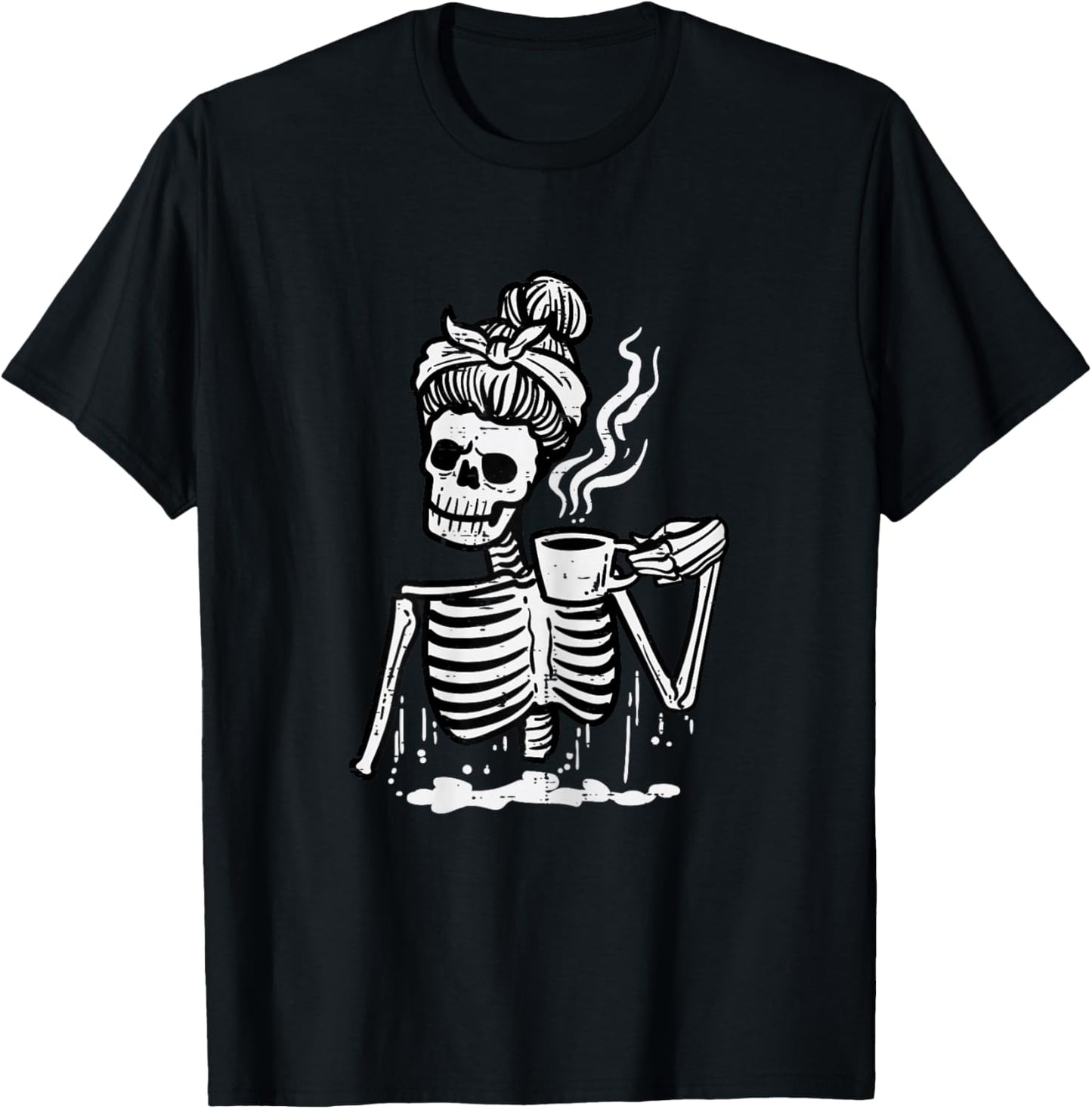 Halloween Skeleton Messy Bun Coffee Funny Costume Mom Women T-Shirt - T-Shirt | Black