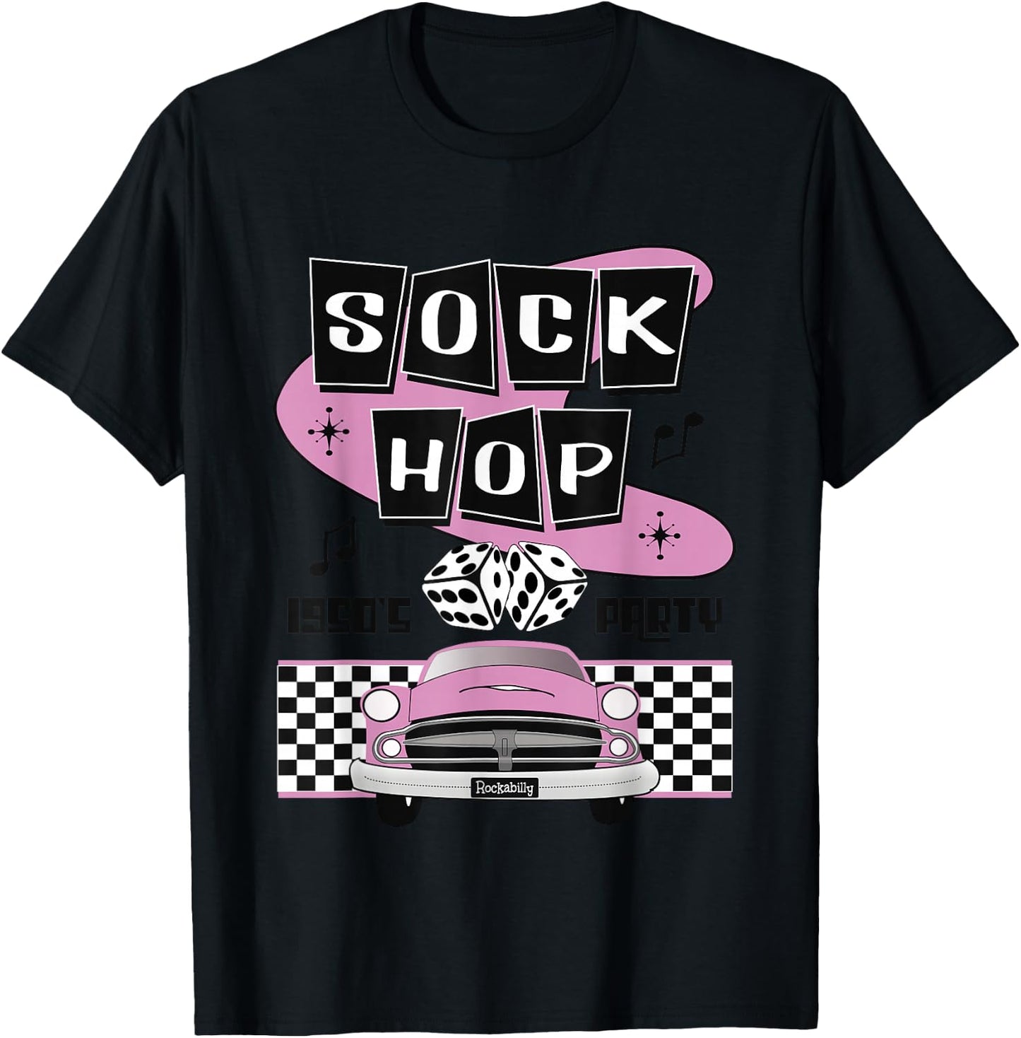 1950s Sock Hop Dance Party Retro 50s Costume Rockabilly Pink T-Shirt - T-Shirt | Black