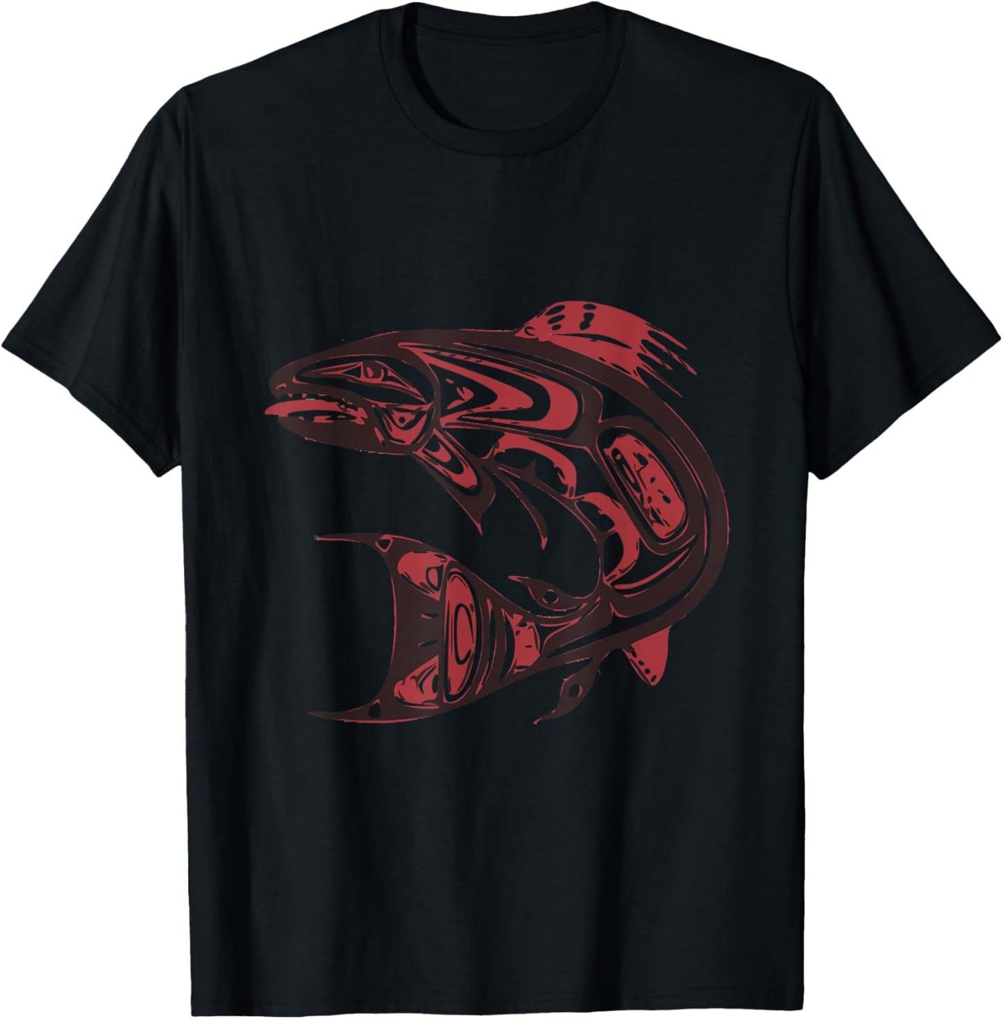 Pacific Northwest Tribe Art Salmon Fish Saltwater Fish T-Shirt - T-Shirt | Black