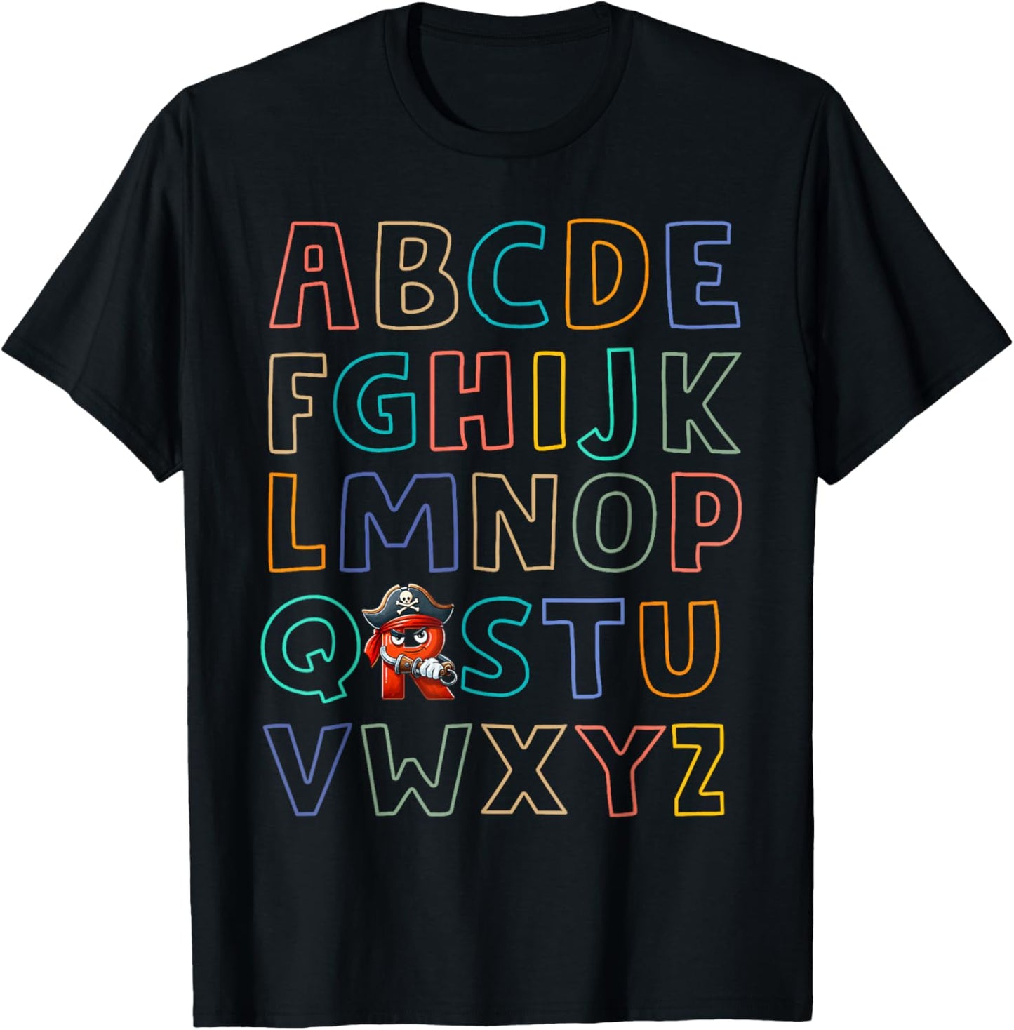 Funny Pirate Day Abc's Alphabet R Bandana Eyepatch Halloween T-Shirt - T-Shirt | Black