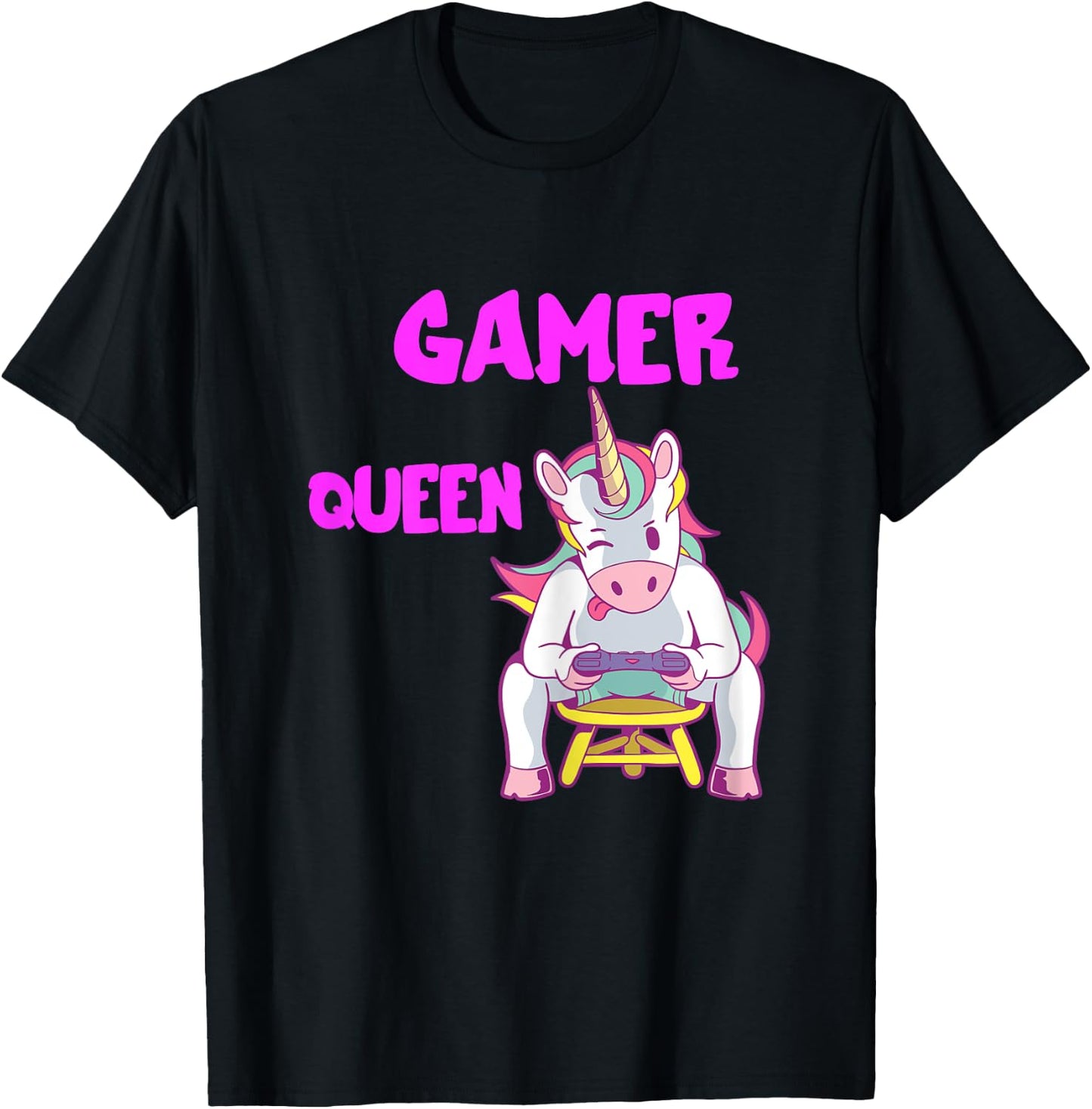 Gamer Queen Gaming Unicorn Console PC Computer Video Games T-Shirt - T-Shirt | Black