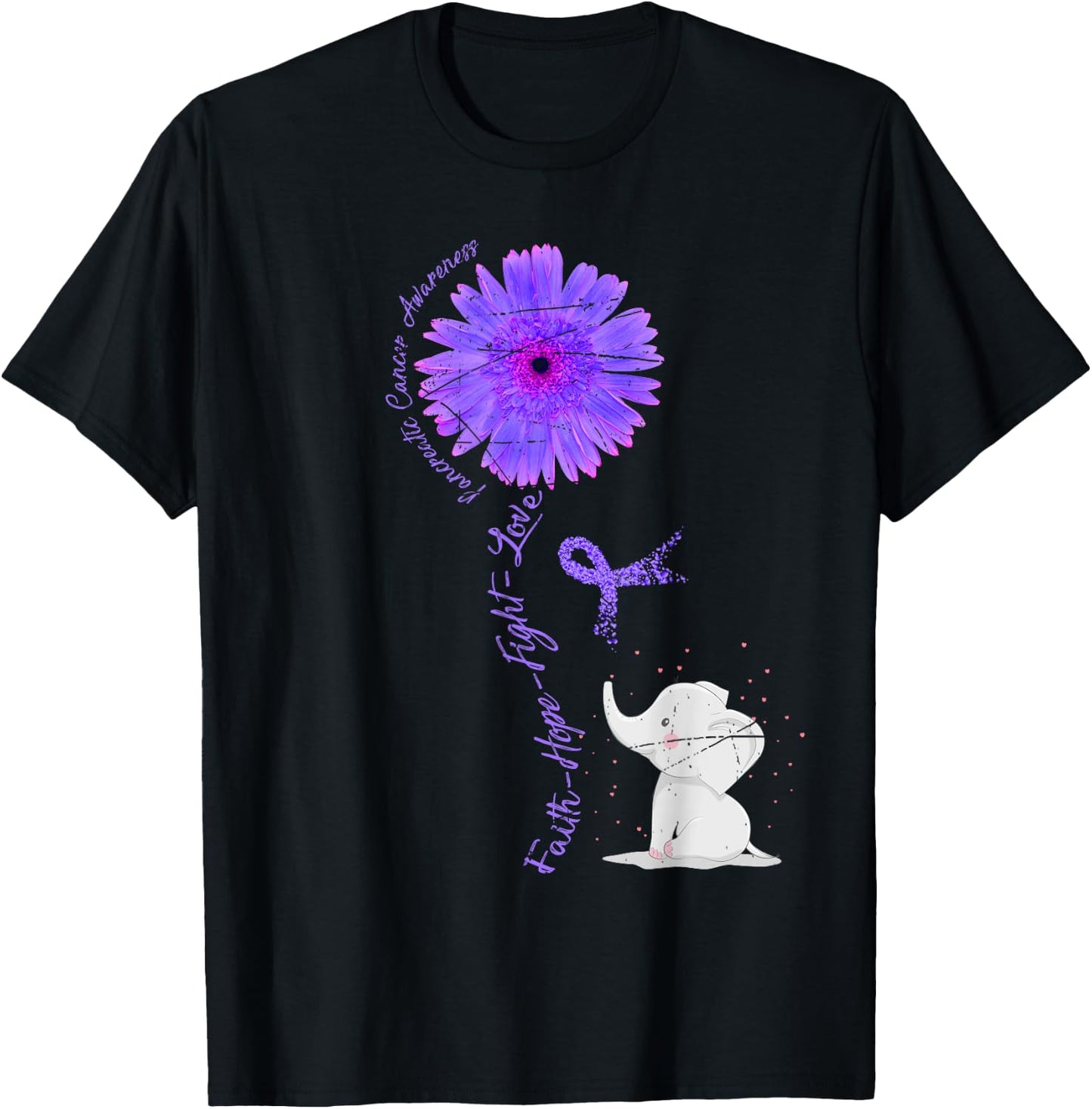Cancer Fight Support Purple Ribbon Gift Pancreatic Cancer T-Shirt - T-Shirt | Black