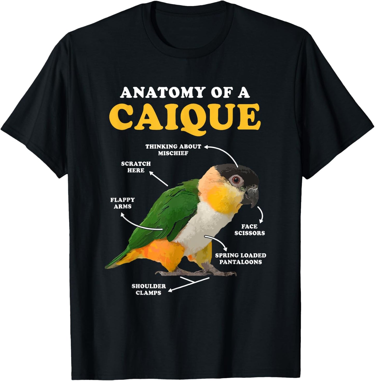 Anatomy Of A Caique Bird Animal Pet Zookeeper T-Shirt - T-Shirt | Black