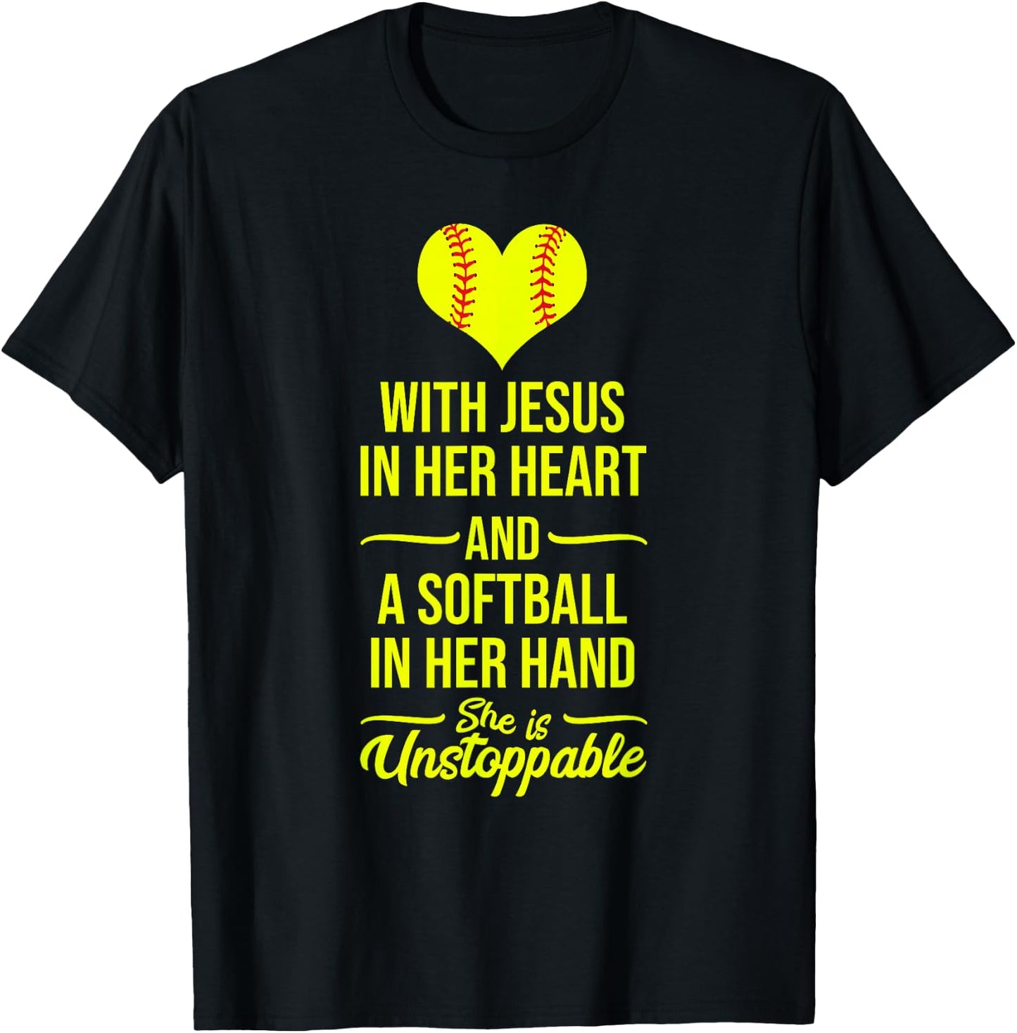 Softball with Jesus in Her Heart Softball Pitcher T-Shirt - T-Shirt | Black