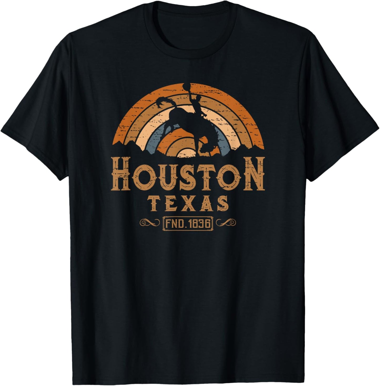 Houston Texas TX Retro Style Rodeo Cowboy T-Shirt - T-Shirt | Black