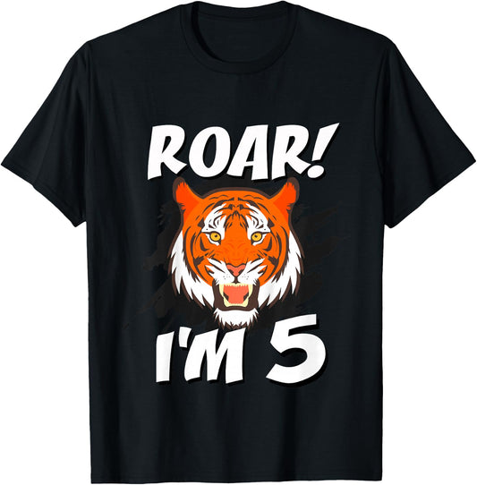 5 Year Old Tiger Birthday Party Tigers Roar Safari 5th Gift T-Shirt - T-Shirt | Black