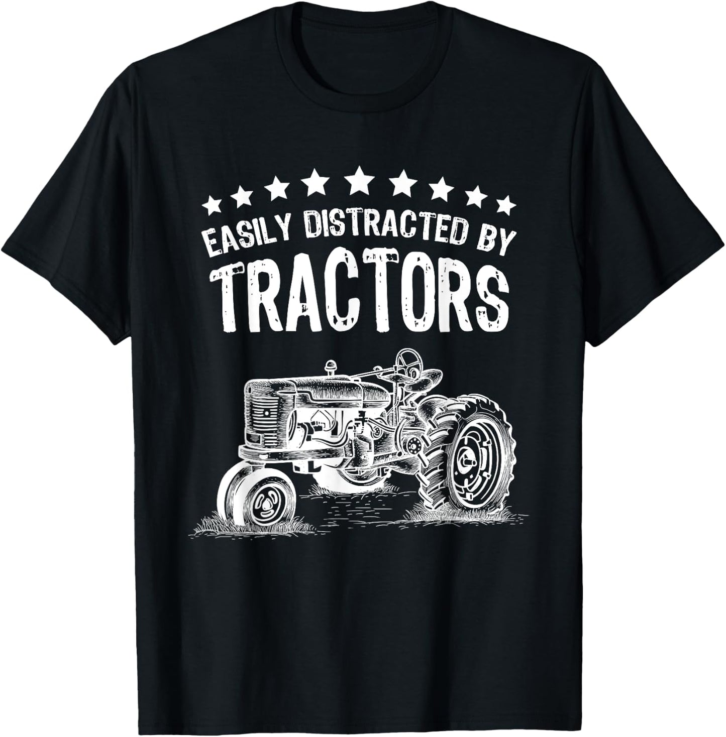 Vintage Easily Distracted By Tractors Shirt Funny Farmer T-Shirt - T-Shirt | Black