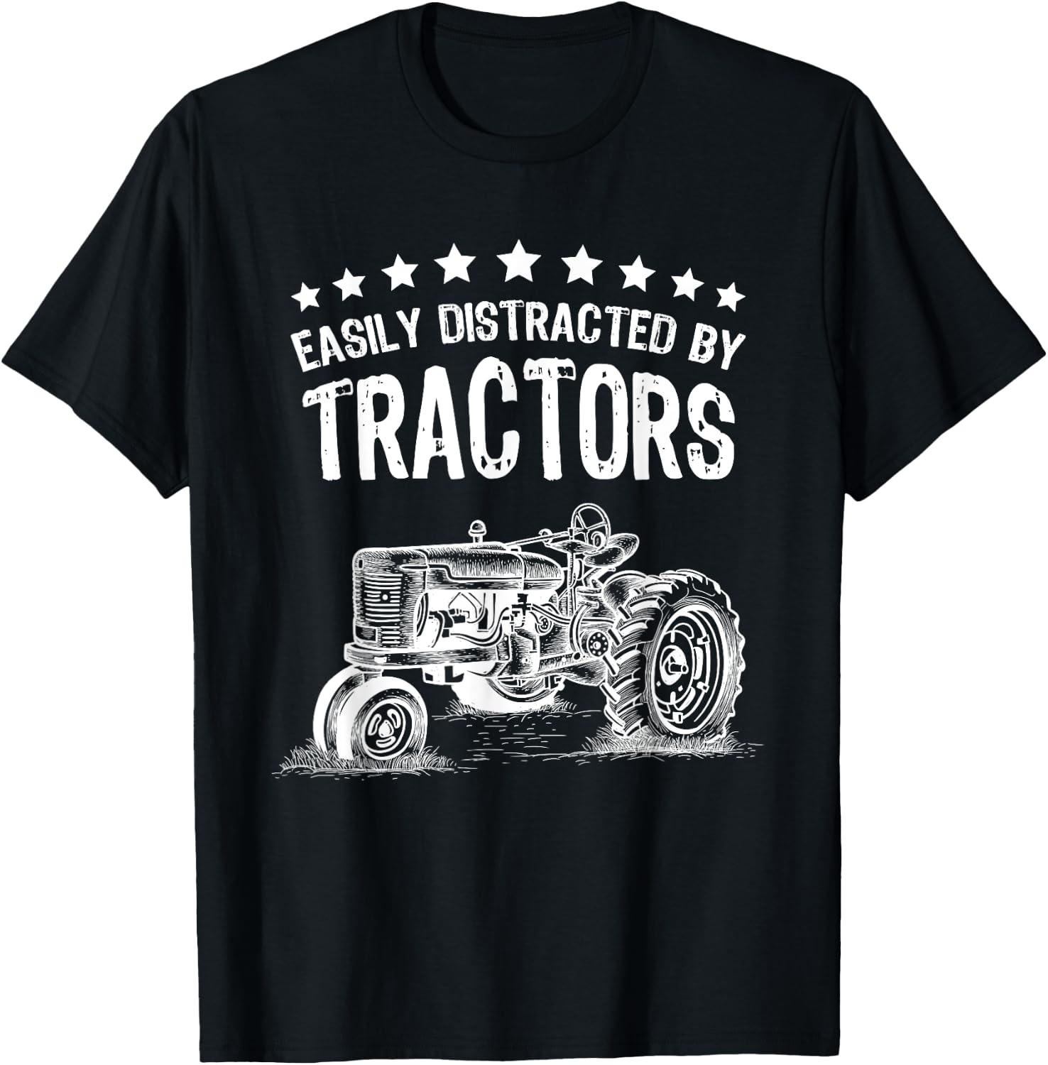 Vintage Easily Distracted By Tractors Shirt Funny Farmer T-Shirt - T-Shirt | Black