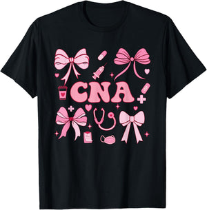 CNA Certified Nurse Assistant Coquette Bow T-Shirt - T-Shirt | Black