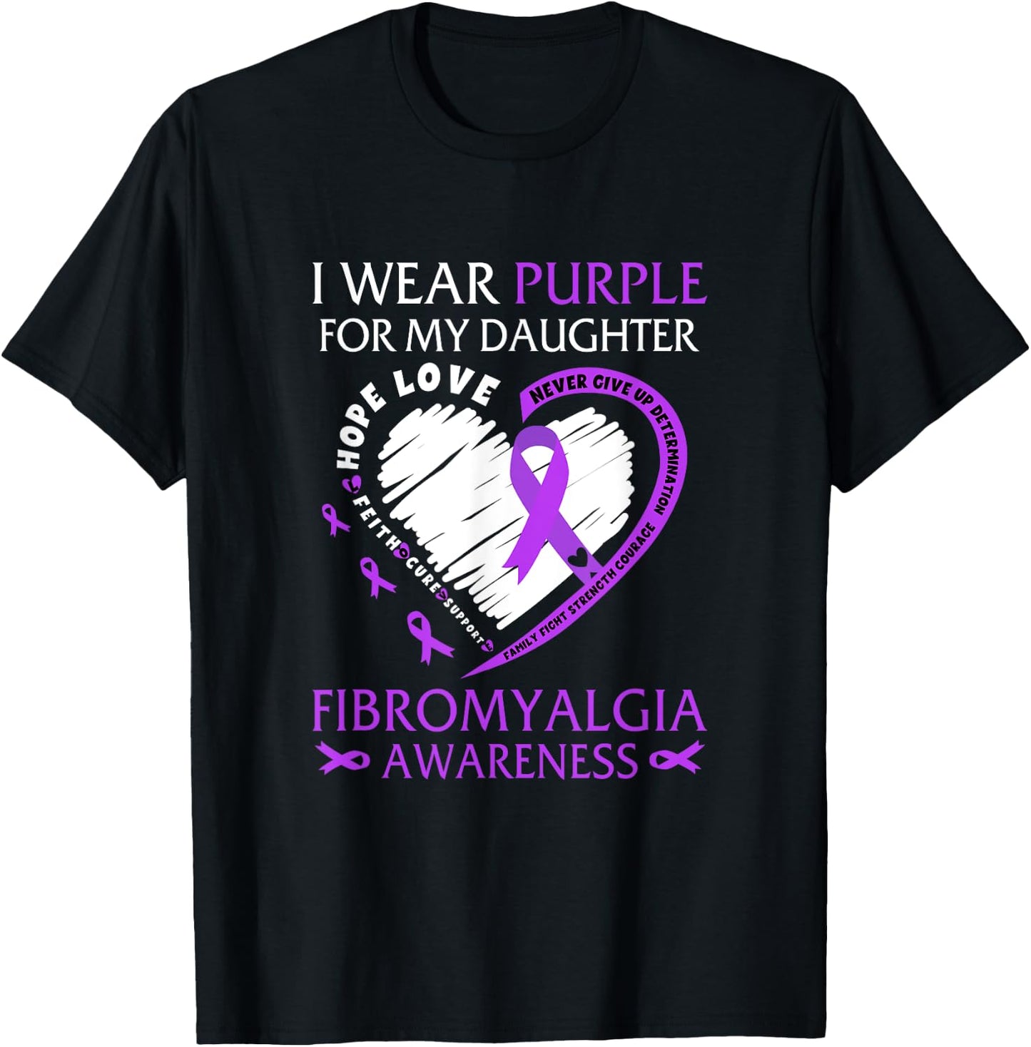 In May I Wear Purple For My Daughter Fibromyalgia Awareness T-Shirt - T-Shirt | Black