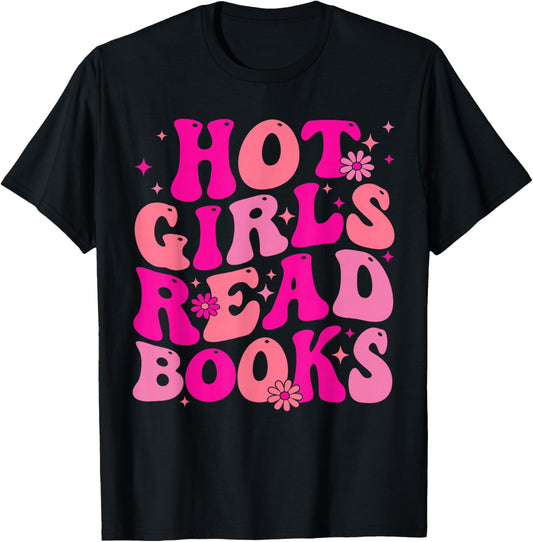 Retro Groovy Pink Hot Girls Read Books Librarian Book Lovers T-Shirt - T-Shirt | Black