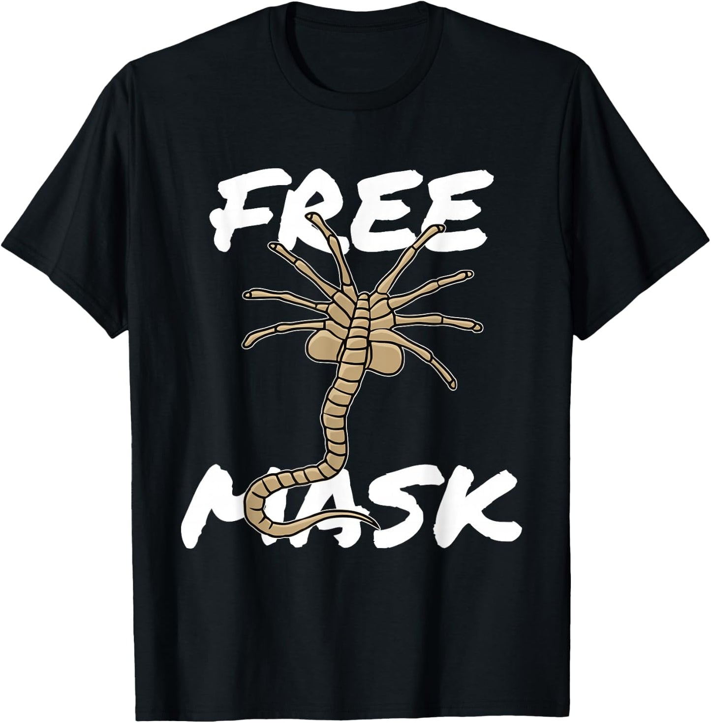 Free Mask - Funny Face Alien Hugger Creature Mask T-Shirt - T-Shirt | Black
