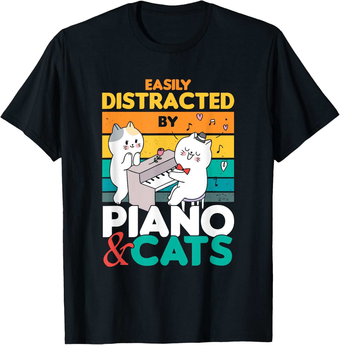 Cat Singing Pet Vintage Piano Pianist Musical Keys Gift T-Shirt - T-Shirt | Black