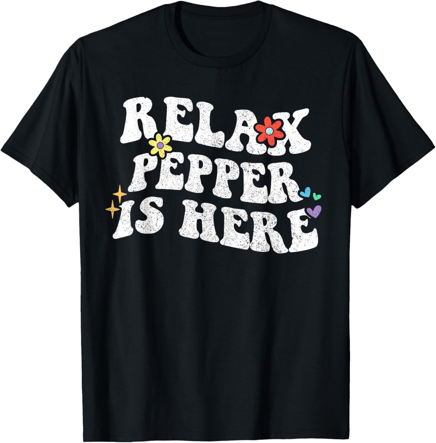 Retro Groovy Relax PEPPER Is Here Funny Mother's Day Name T-Shirt - T-Shirt | Black