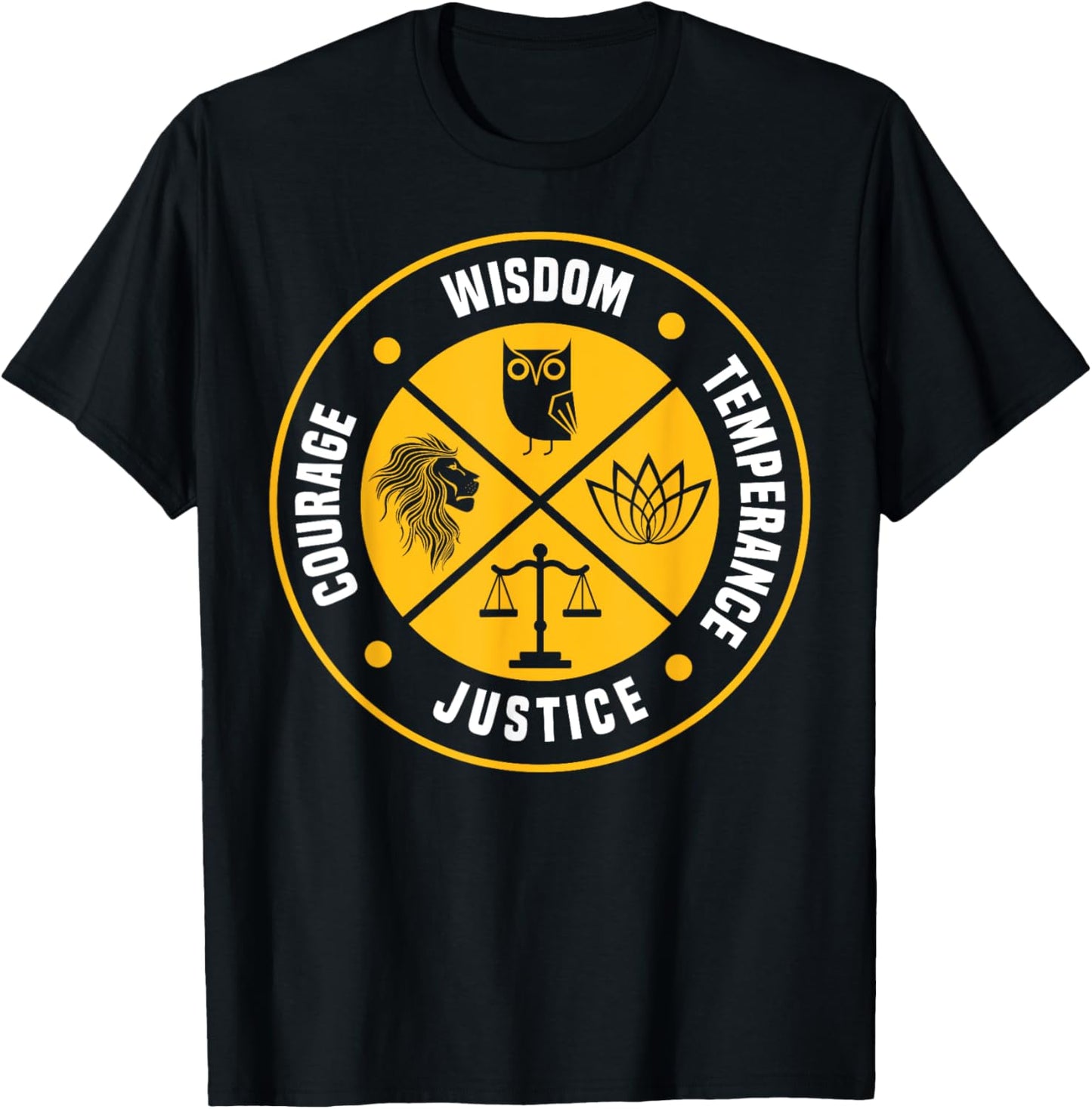 Stoic Virtues Wisdom Temperance Justice Courage Stoicism T-Shirt - T-Shirt | Black