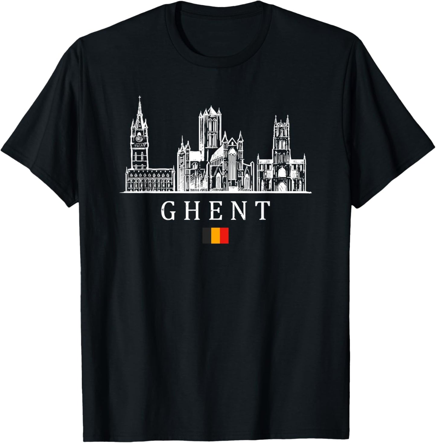 Vintage Ghent Belgium Vacation | Belgium Lover T-Shirt - T-Shirt | Black