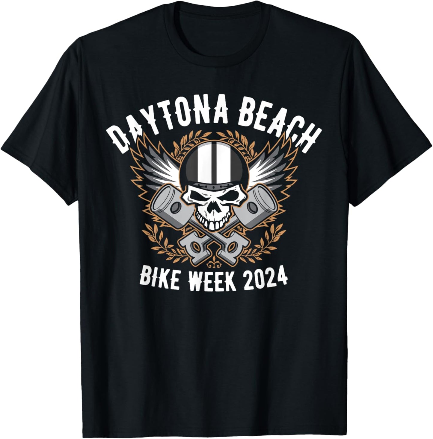 Daytona Beach Bike Week 2024 Retro Motorcycle Skull Design Men Women T-Shirt - T-Shirt | Black